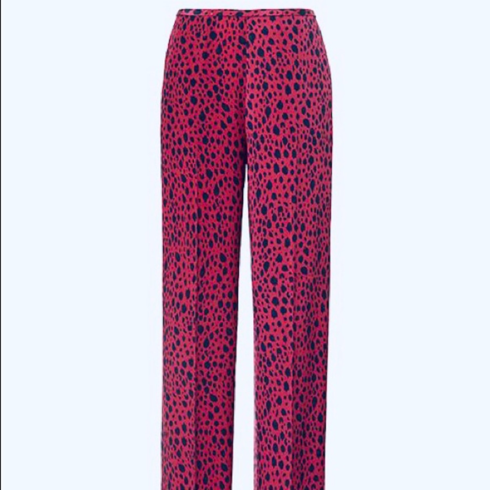 *LAST 1!💗ST JOHN Leopard Animal Spotted Navy Cherry Silk PJ pajama Pants $795